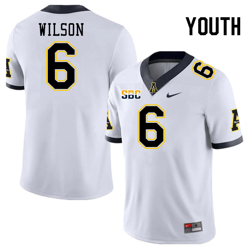 Youth #6 Matthew Wilson Appalachian State Mountaineers College Football Jerseys Stitched-White